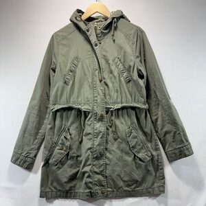 Papaya Utility Jacket Women's Sz 10 Army Green Full Zip Hooded Chore Coat